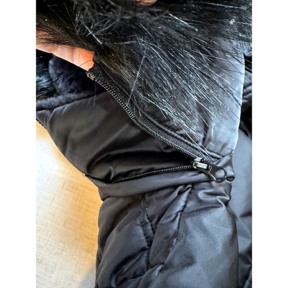 Nautica Womens Black Puffer Jacket Hooded Faux Fur Trim Water Resistant Size L - Picture 9 of 10